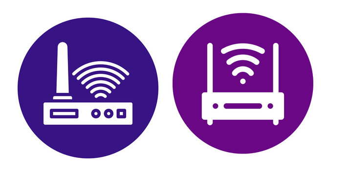 WiFi router and signal icon set isolated on transparent background