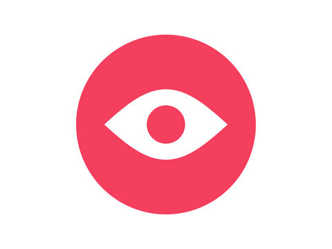 Eye flat icon round button - modern minimal vector symbol for web and mobile app interface, isolated on transparent background