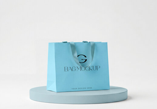 Shopping Bag Mockup on Round Pedestal