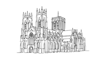 Fototapeta premium Gothic Cathedral Sketch - Minimalist Line Art Drawing of Historic Architecture