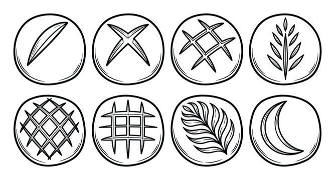 Bakery dough scoring patterns and icons for bread decoration