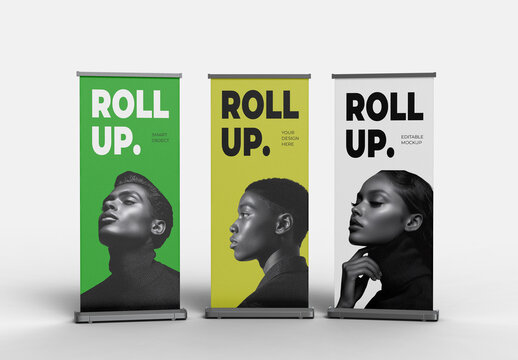 Triple Rollup Banner Stand Mockup