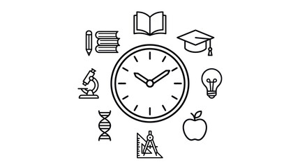 Fototapeta premium Education icons collection with clock and school supplies.