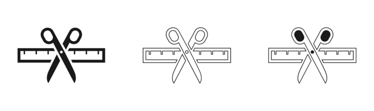 Cutting tools icons with rulers scissors for crafts and diy projects