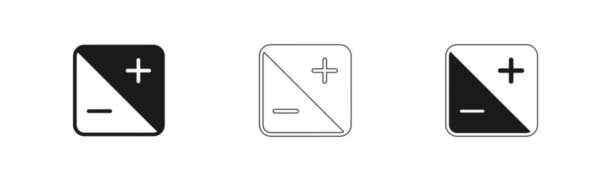 Battery icons with plus and minus signs for charging and discharging