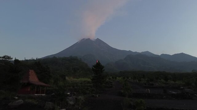 Morning View of Mount Merapi Volcano in Yogyakarta, Indonesia