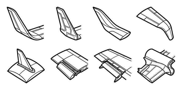 Collection of aerodynamic winglet icons showing various aircraft components