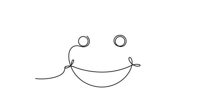 Minimalist continuous line drawing of a happy frog face on white background