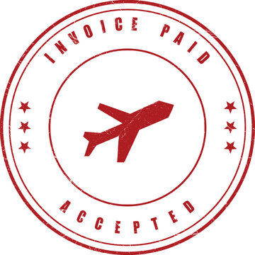 Red grunge stamp marking invoice paid and accepted for travel services or global business transactions