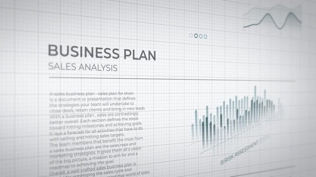 Business plan and sales analysis document with graphs