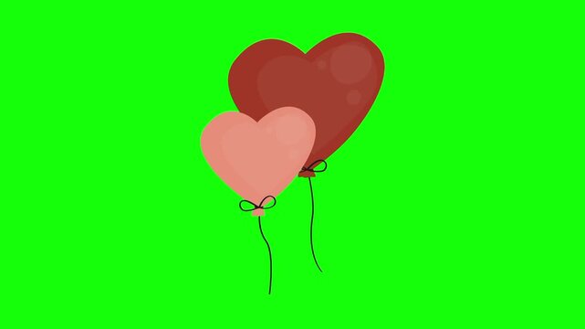 Love icon, animated heart shaped balloon cartoon vector. Decoration idea, present, party symbol. Popup clipart shape animation green screen background template.