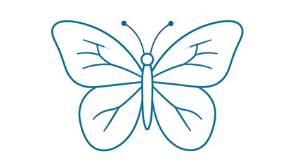 Blue Line Drawing Of A Symmetrical Butterfly Outline With Fine Wings, Elegant