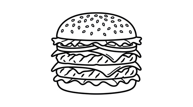 Large multi-layer cheeseburger fast food icon.