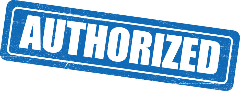 Blue grunge rectangular stamp signifying official authorization for access, action, or document validity
