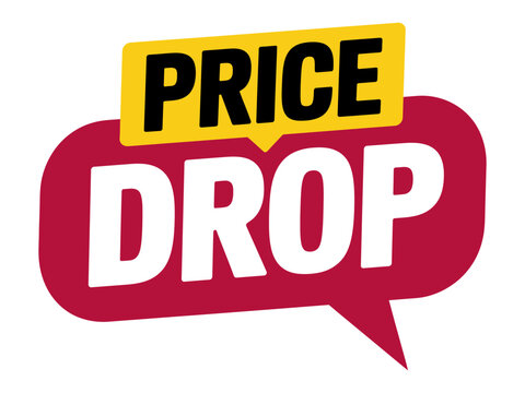 Price drop speech bubble sign for retail sales and marketing with discount, promotion