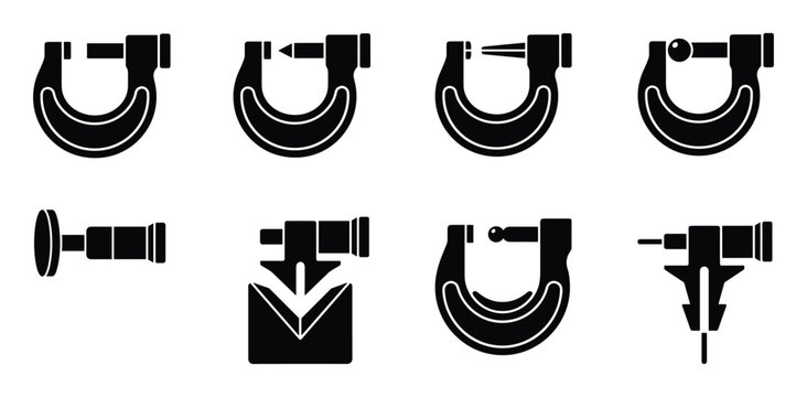 Detailed fill style micrometers and precision measuring tool icons