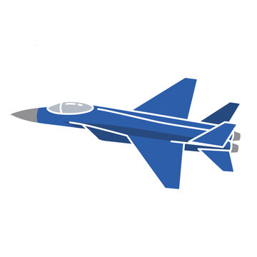 Blue jet fighter aircraft flat vector illustration