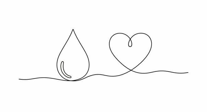 Single Line Drawing: Water Drop and Heart Symbol