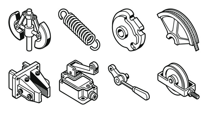Elevator overspeed governor and assorted machinery parts line drawing
