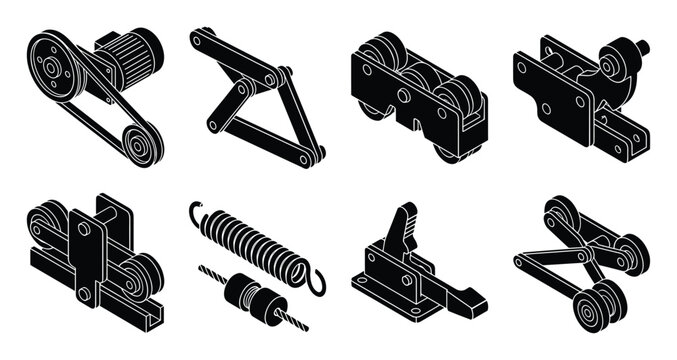 Elevator door operator cam linkages, pulleys, and mechanical components set.