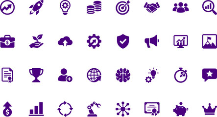 Collection of 28 business and finance related icons in purple © Champa