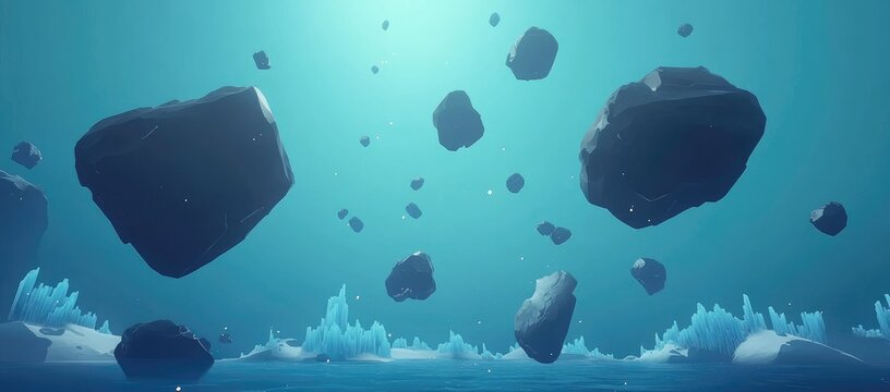 Floating Rocks in a Light Blue Watery Environment