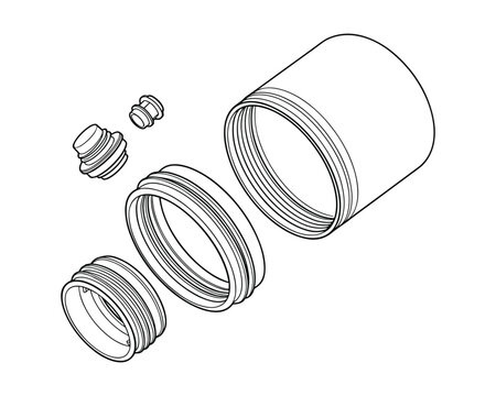 Exploded technical line art diagram of threaded cylindrical mechanical components.