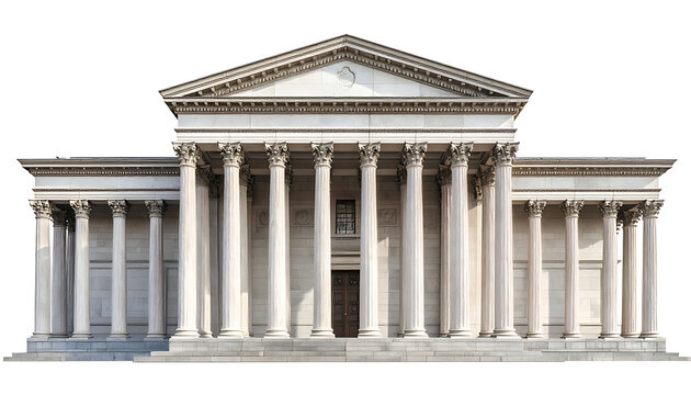 Ancient Neoclassical Temple Facade With Grand Tall Doric Columns And Pediment