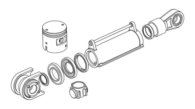 Exploded view of engine piston connecting rod and crankshaft assembly