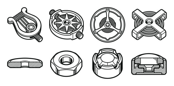Horology shock protection jewel mechanisms and parts line art illustrations