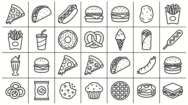 Collection of various fast food icons and snacks.
