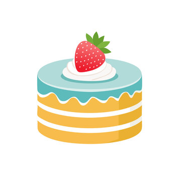 Flat vector illustration of layered cake with strawberry
