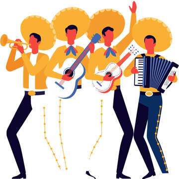 Flat vector illustration of mariachi band musicians