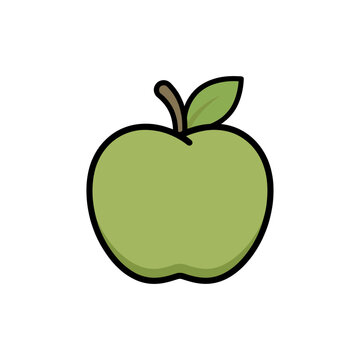 Green Apple with Leaf Flat Vector Illustration