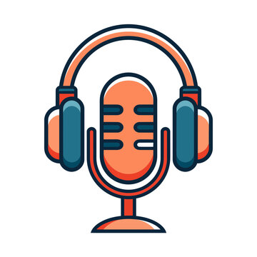 Microphone with Headphones Flat Vector Icon