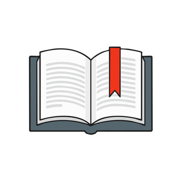 Open book with red bookmark icon