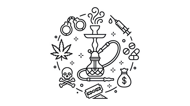 Narcotic drugs and illegal activity circular icon composition.