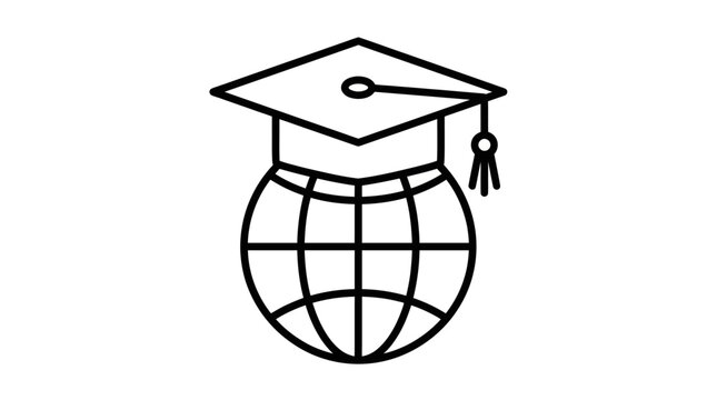 World globe wearing a graduation mortarboard cap.