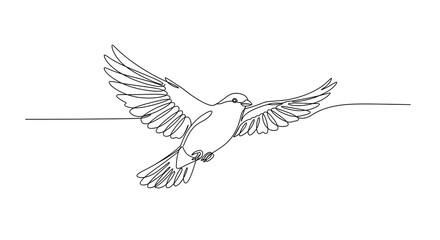 Obraz premium Minimalist line drawing of a soaring dove bird on a white background