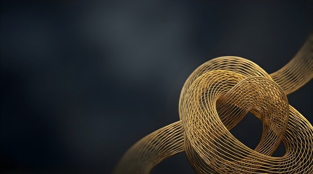 Abstract Golden Wire Knot Twisted into a Loop on a Dark Background