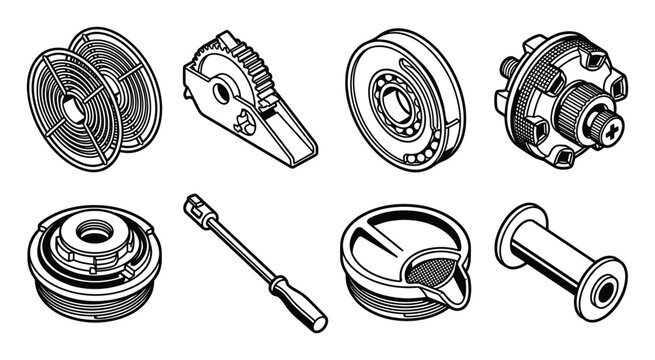 Line art icons of film development reels and darkroom photography equipment.