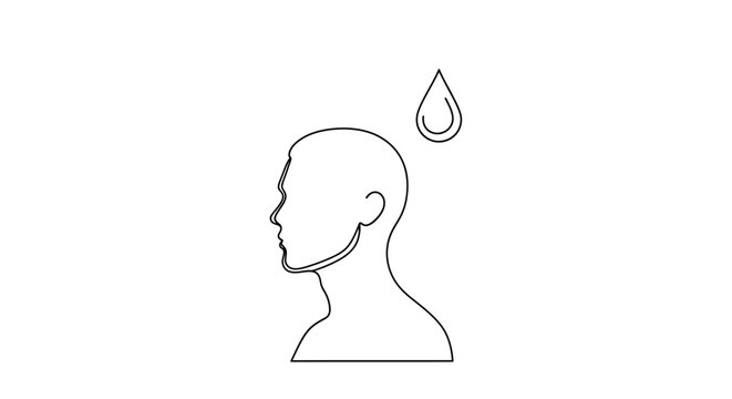 Man with beard and water drop icon, profile view, clean simple line art illustration