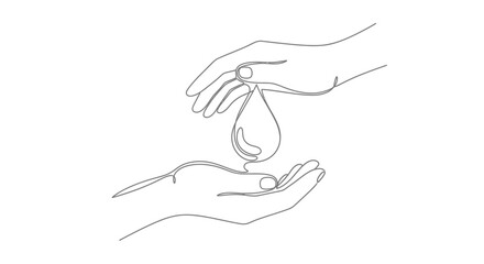 Obraz premium Continuous Line Art of Hands Holding Water Droplet
