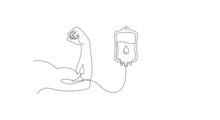 Obraz premium Strong Arm Connected to Blood Bag - Medical Strength Concept