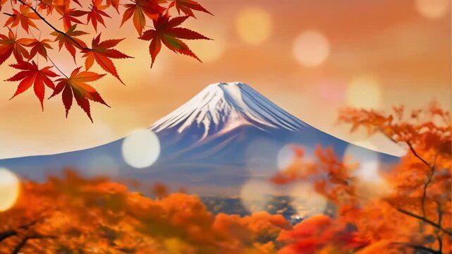 Mount Fuji and Autumn Maple Leaves Landscape 4K Generative AI