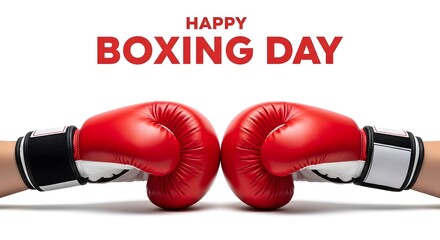 Vibrant red boxing gloves on boxing day with festive greeting