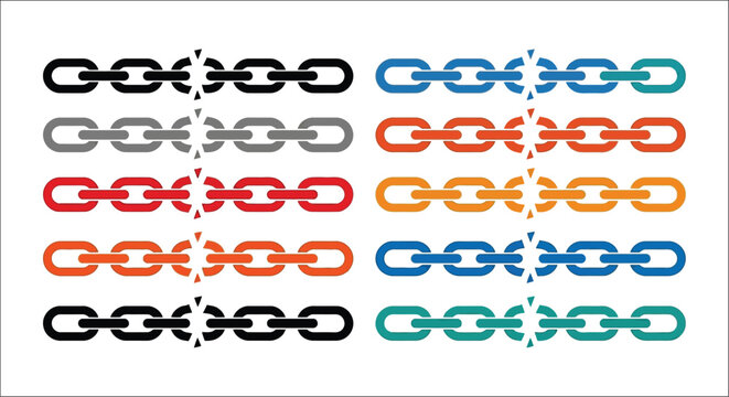 Chain links in varied colors a vector illustration against a white background link interlocking connected connection graphic design element repeating pattern colorful multi colored bright vibrant