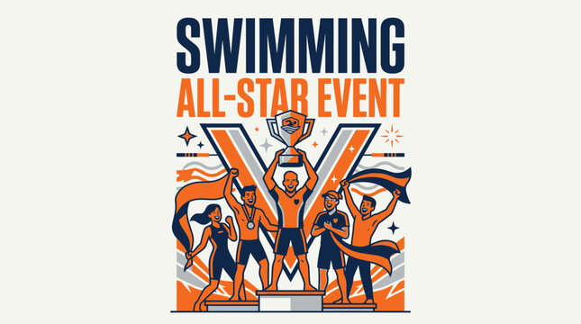 Swimming All-Star Event Celebration Victory Trophy Award Winners On Podium
