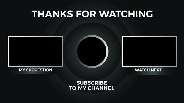 YouTube end screen dark blue and red theme. Thank you for watching