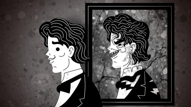 victorian man walking past his corrupted portrait